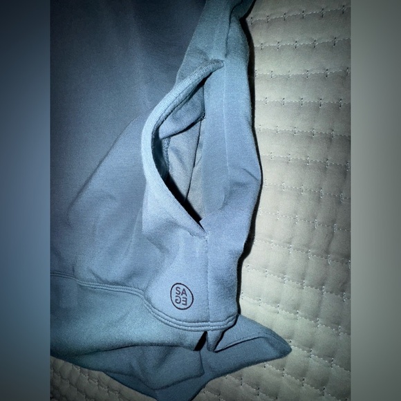 Sage Collective woman’s oversized crew neck teal-ish Blue Sweatshirt Sz L EUC - Picture 10 of 13